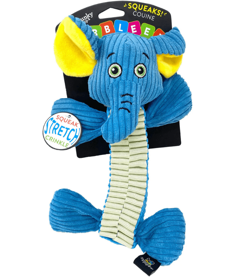 Spunky Pup - Wibbleez Straight Elephant, Stretch & Squeak Plush Dog Toy