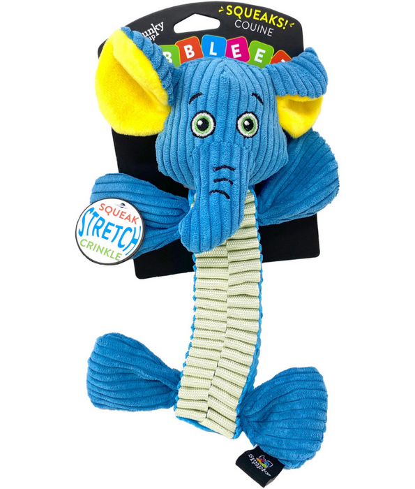 Spunky Pup - Wibbleez Straight Elephant, Stretch & Squeak Plush Dog Toy