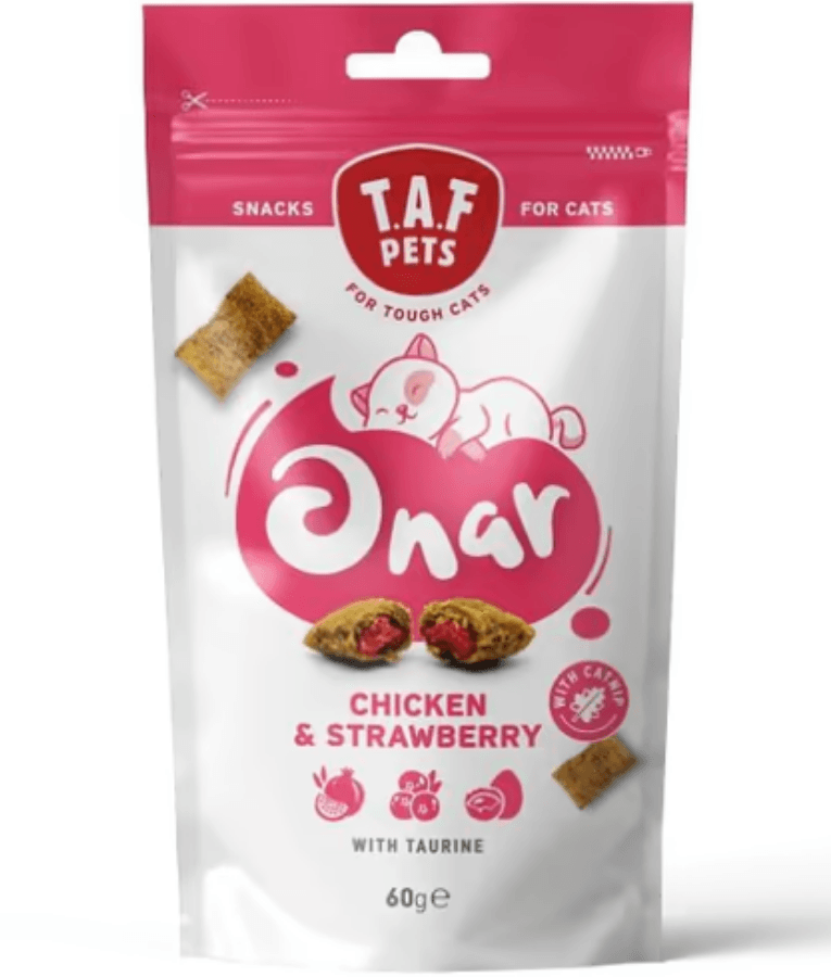 TAF Pets - ONAR Cat Snacks Chicken & Strawberry, Taurine, Pomegranate & Cranberry, All Life Stages - 60 g