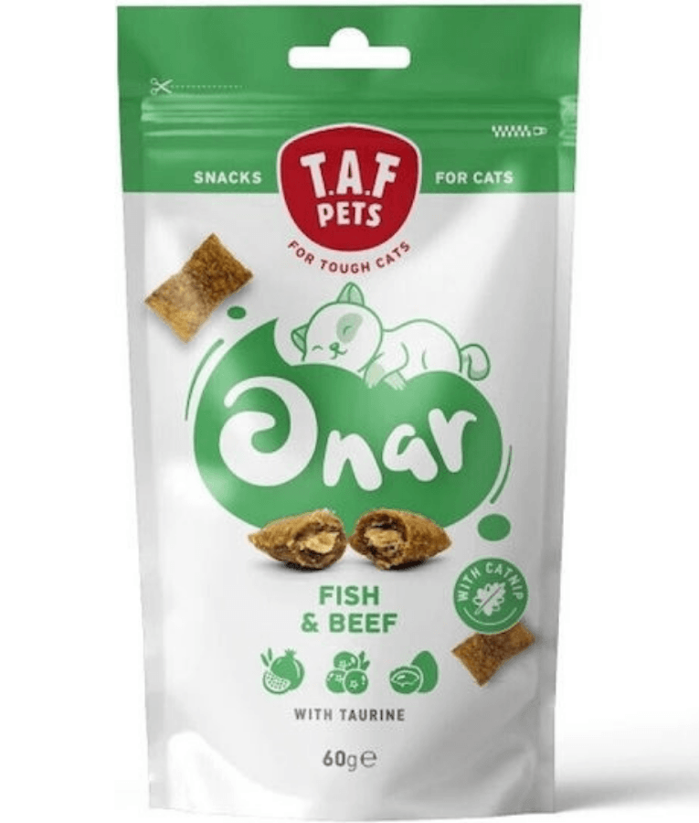 TAF Pets - ONAR Cat Snacks Fish & Beef, Taurine, Pomegranate & Cranberry, All Life Stages - 60 g