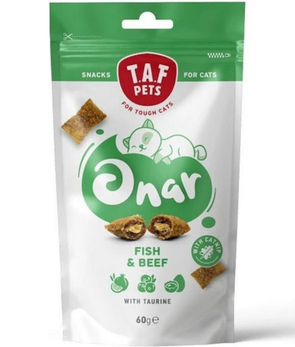 TAF Pets - ONAR Cat Snacks Fish & Beef, Taurine, Pomegranate & Cranberry, All Life Stages - 60 g