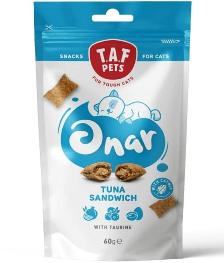 TAF Pets - ONAR Cat Snacks Tuna Sandwich, Taurine, Pomegranate, Cranberry, Yolk & Catnip, All Life Stages - 60 g