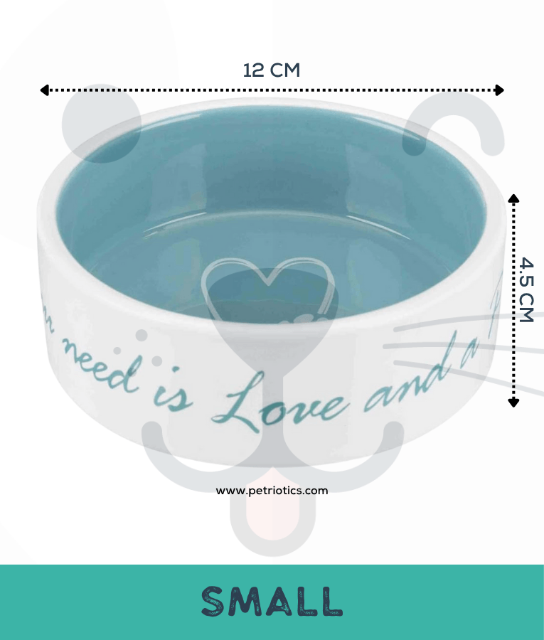 Trixie - Pet’s Home Ceramic Bowl, Cream/Petrol, For Cats & Small/Mediun Dogs - Small, Medium