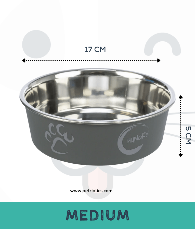 Trixie - Stainless Steel Bowl, Grey, plastic coating, rubber base, non-slip - XSmall, Small, Medium