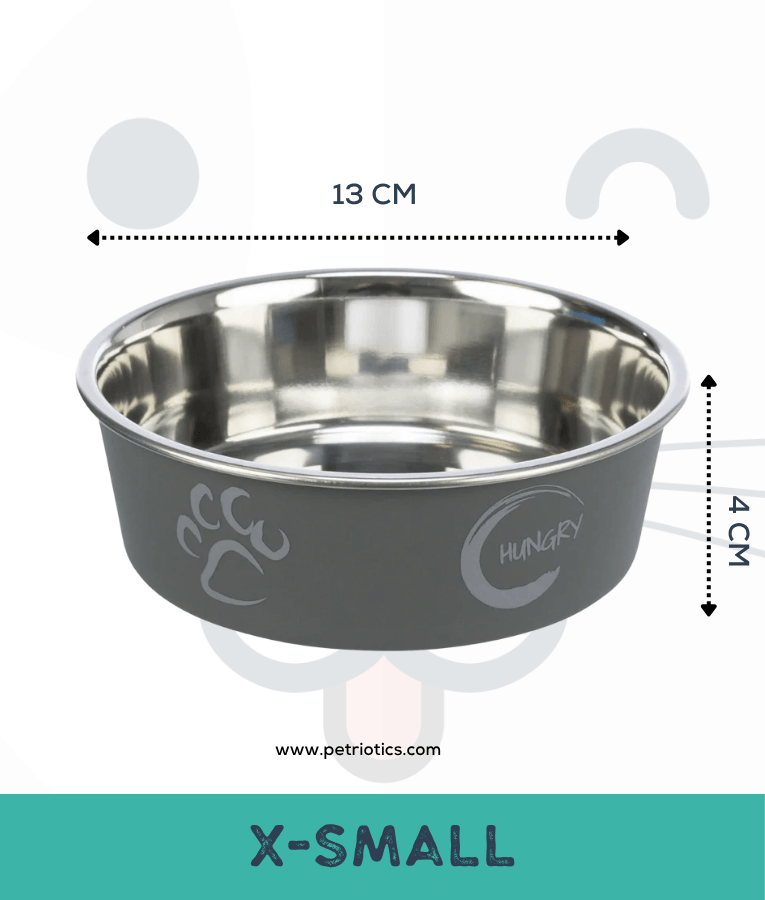 Trixie - Stainless Steel Bowl, Grey, plastic coating, rubber base, non-slip - XSmall, Small, Medium