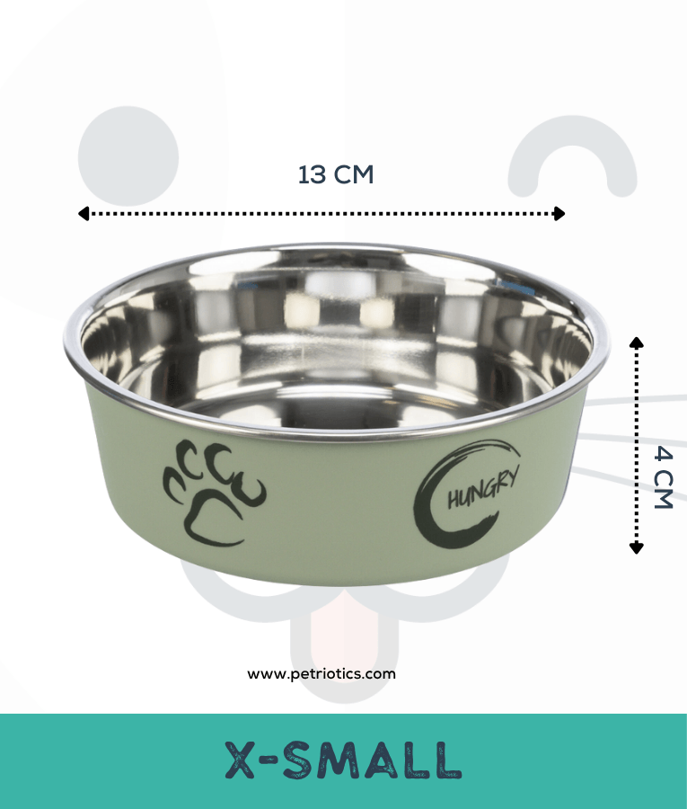 Trixie - Stainless Steel Bowl, Green, plastic coating, rubber base, non-slip - XSmall, Small, Medium