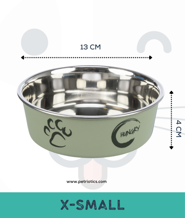 Trixie - Stainless Steel Bowl, Green, plastic coating, rubber base, non-slip - XSmall, Small, Medium