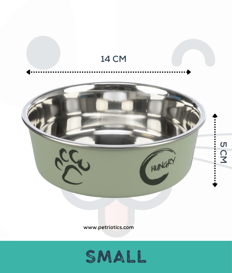 Trixie - Stainless Steel Bowl, Green, plastic coating, rubber base, non-slip - XSmall, Small, Medium