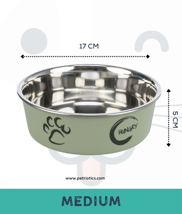 Trixie - Stainless Steel Bowl, Green, plastic coating, rubber base, non-slip - XSmall, Small, Medium