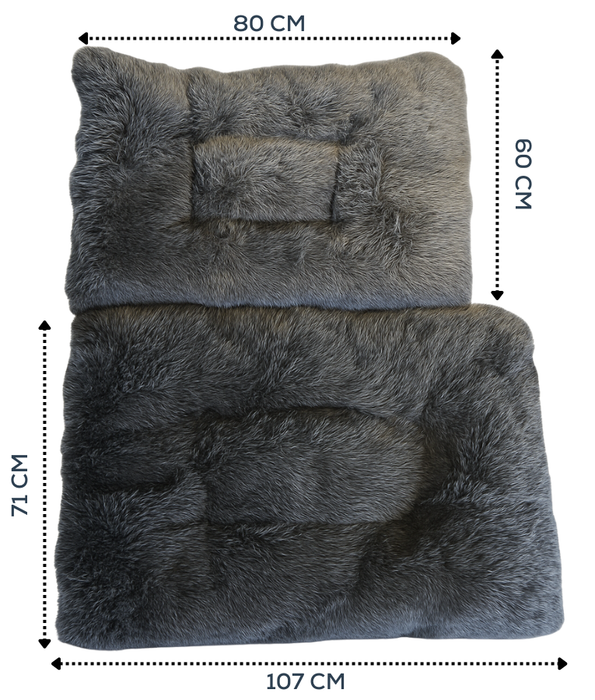 Cuddlove - Crate Mattress for Dogs, Plush Dark Grey Faux Fur, Washable - Medium, Large