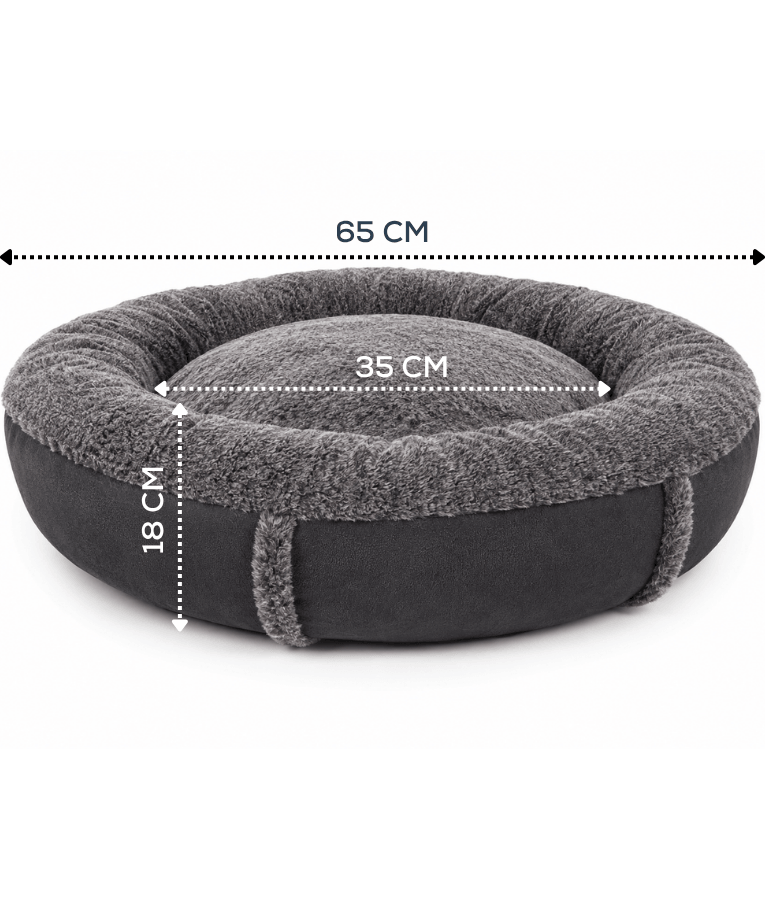 King Queen - Black Luxury Plush Donut Pet Bed, Ultra Soft Calming Round Bed for Dogs & Cats - 65 cm