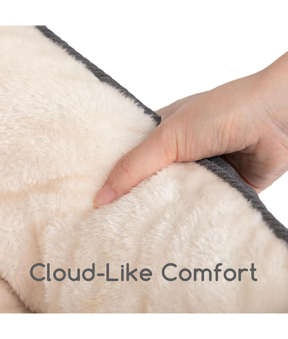 King Queen Beds - Cozy Rectangular Dog & Cat Bed, Corduroy Blue Grey with Cream Sherpa, Anti-Slip, Washable - 60×45×17 cm