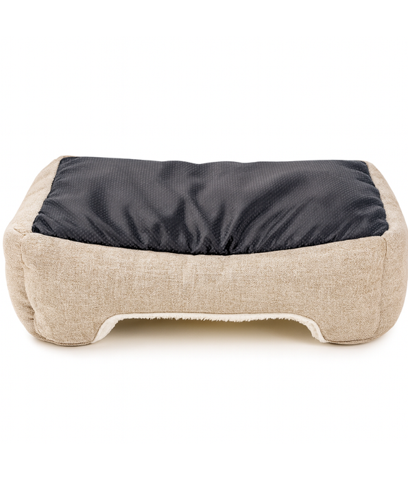 King Queen Beds - Paw Prints Washable Pet Bed with Double-Sided Cushion, Anti-Slip Bottom - Beige 63x48x16