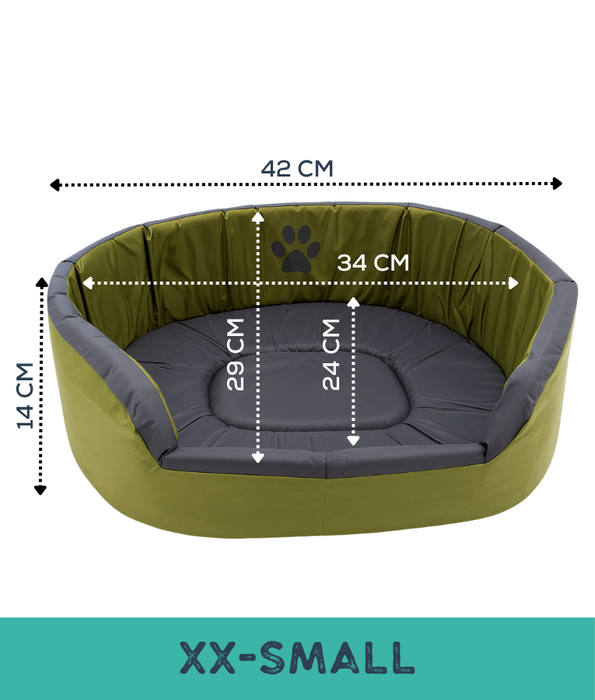 King Queen - Paw Prints Olive & Grey Soft Oval Pet Bed – Durable Fabric, Washable Cushion