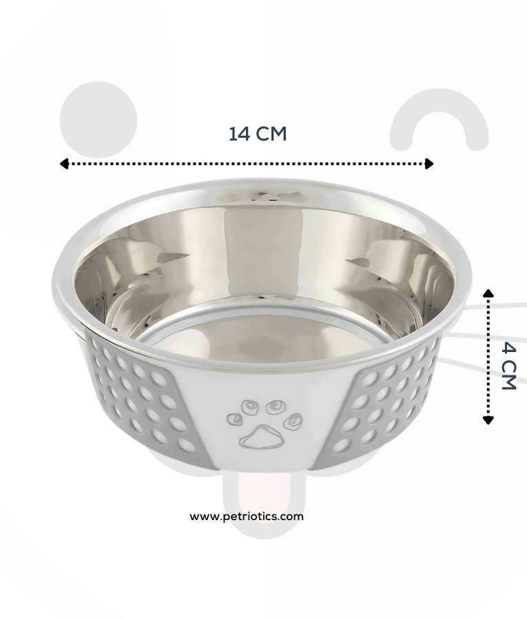 Trixie - Stainless Steel Bowl, For Cats And Mini Dogs, With Silicone - 0.4 Litre, White/Grey