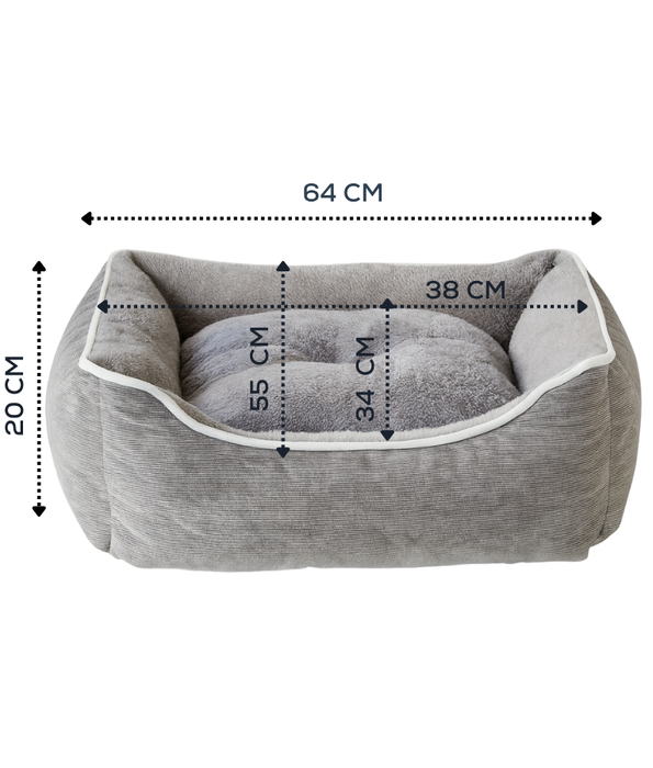 King Queen – Corduroy Fort Bed for Cats & Mini Dogs, Faux Fur Interior, Anti-Slip Base – Dark Grey - 64 × 55 × 20 cm