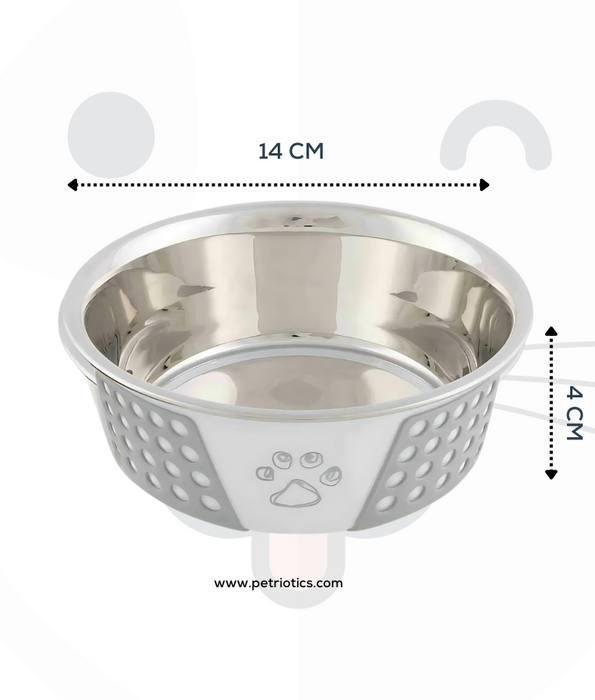Trixie - Stainless Steel Bowl, For Cats And Mini Dogs, With Silicone - 0.4 Litre, White/Grey