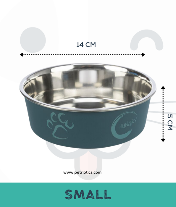 Trixie - Stainless Steel Bowl, Teal, plastic coating, rubber base, non-slip - XSmall, Small, Medium