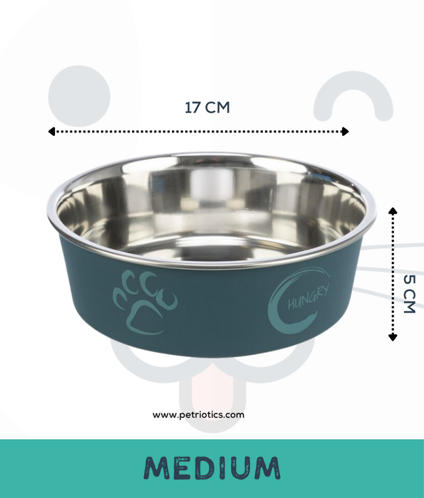 Trixie - Stainless Steel Bowl, Teal, plastic coating, rubber base, non-slip - XSmall, Small, Medium