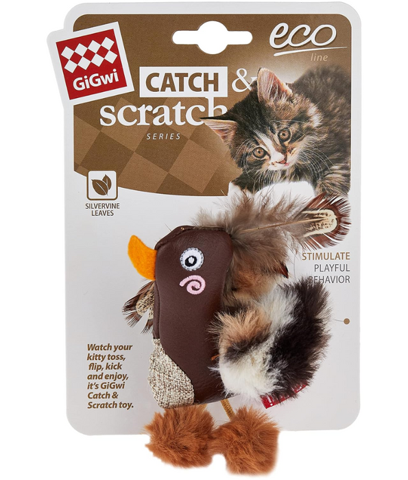 GiGwi Duck Catch & Scratch Eco line with Slivervine Leaves and Leatherette  (NF)