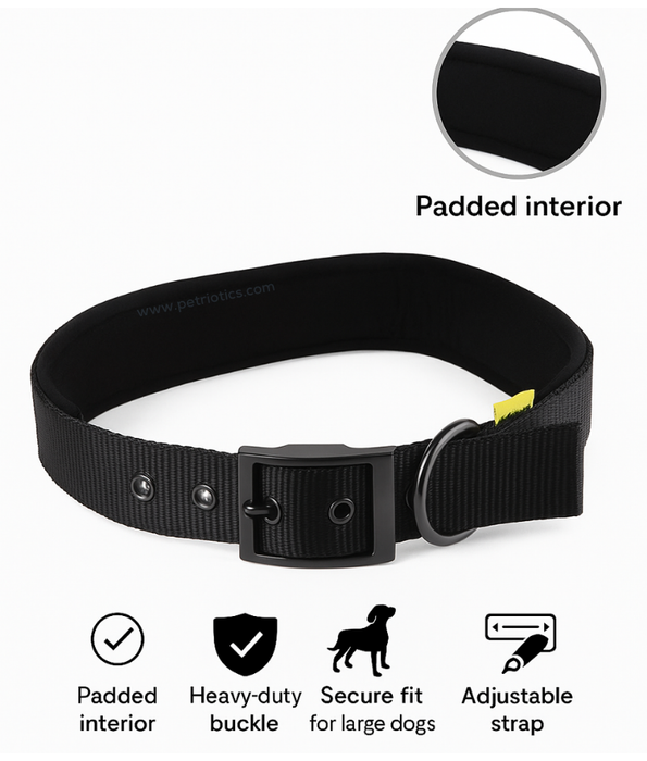 Animate - Walking Soft Padded Nylon Dog Collar – Black (XS, M, L)