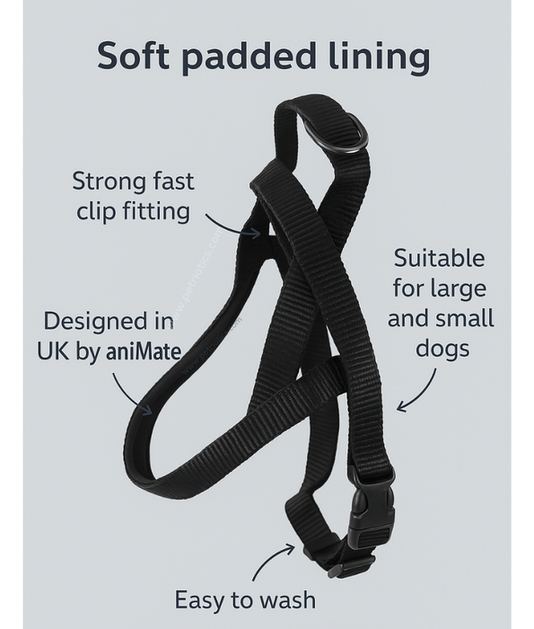 Animate WalkingMate Neoprene Padded Black Harness (S,M)