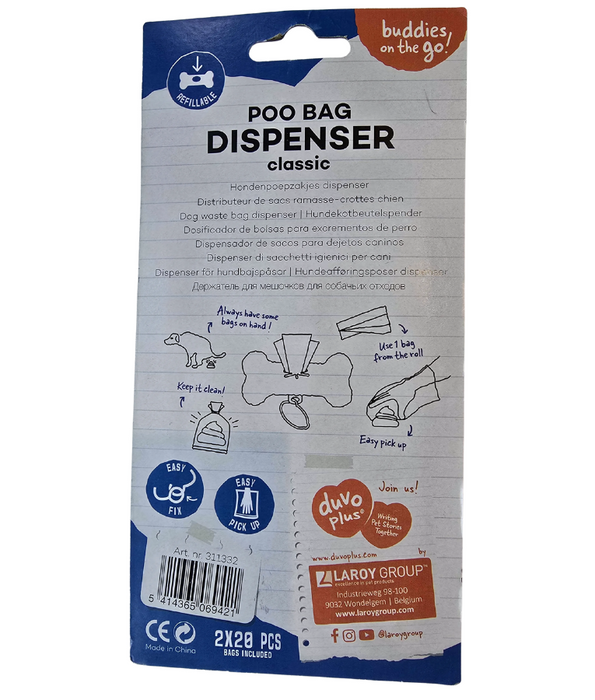 Duvo- Plus Poo Bag Dispenser Classic – Includes 2 × 20 Bags