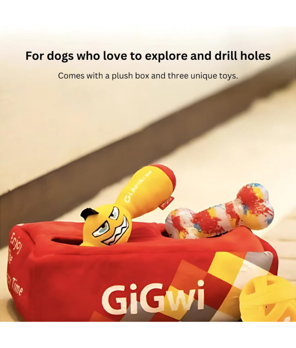 GiGwi – Hide N' Seek G-Box Interactive Dog Puzzle Toy – Plush Squeaky & Crinkly Toys, Treat Hiding Game, Stimulates Hunting Instincts, Reduces Boredom & Promotes Problem-Solving