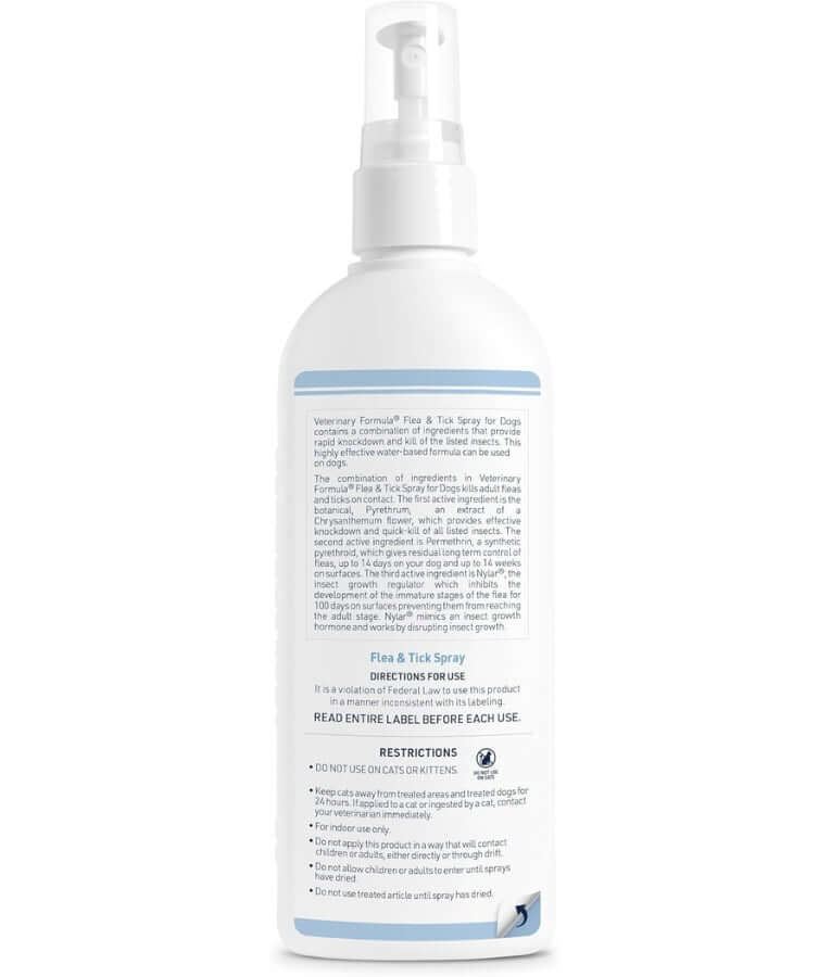 Synergy Labs - Veterinary Formula, Clinical Care, Flea & Tick Spray With Nylar Insect Growth Regulator, Kills on Contact, For Dogs - 236.6 ml