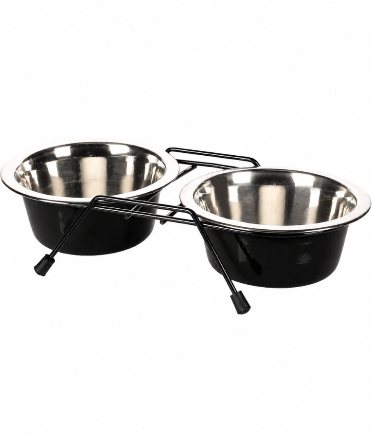 Duvo - Twin Feeders Dinner Set Wire Stand Bowl Black