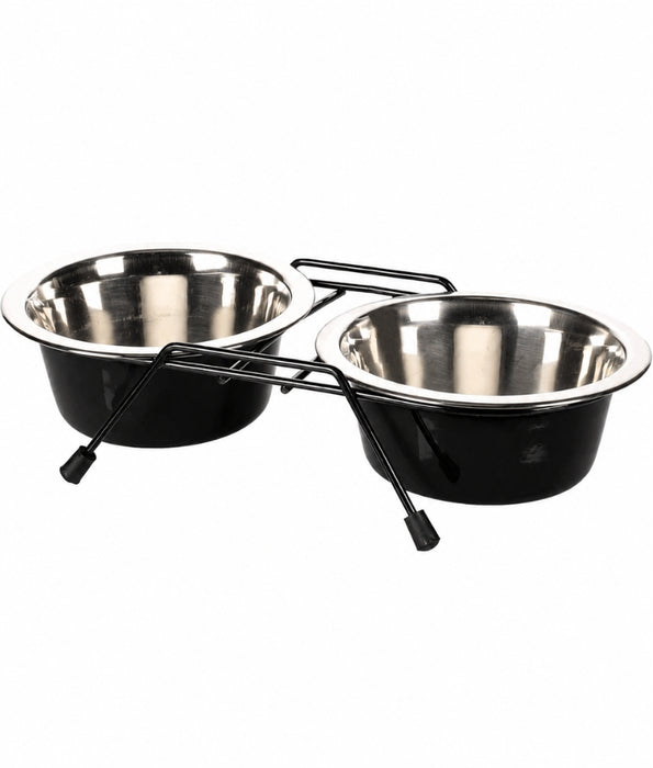 Duvo - Twin Feeders Dinner Set Wire Stand Bowl Black