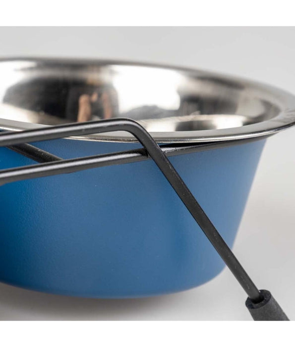 Duvo - Twin Feeders Dinner Set Wire Stand Bowl Petrol Blue