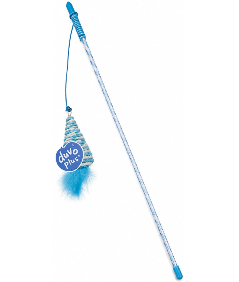 Duvo Plus - Catchy Wand Teaser With Paper Rope Triangle & Bell, For Cats - Pink - Blue