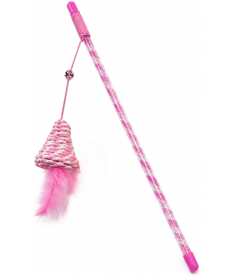 Duvo Plus - Catchy Wand Teaser With Paper Rope Triangle & Bell, For Cats - Pink - Blue