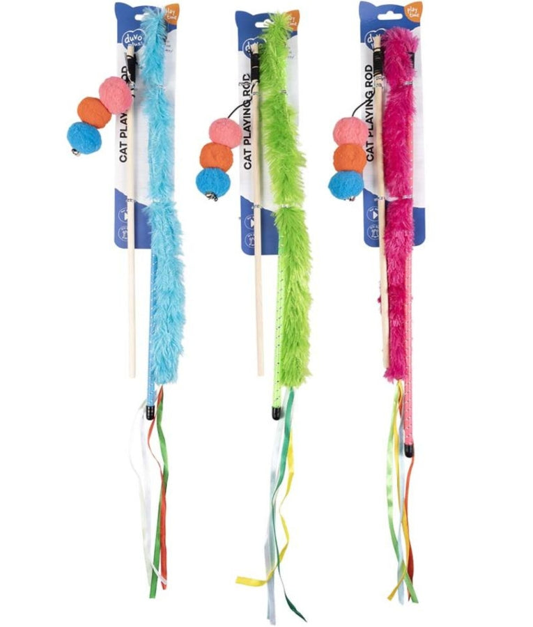 Duvo Plus - Playing Rod Set, Plush Tail & Balls, Set of 2, Random Color