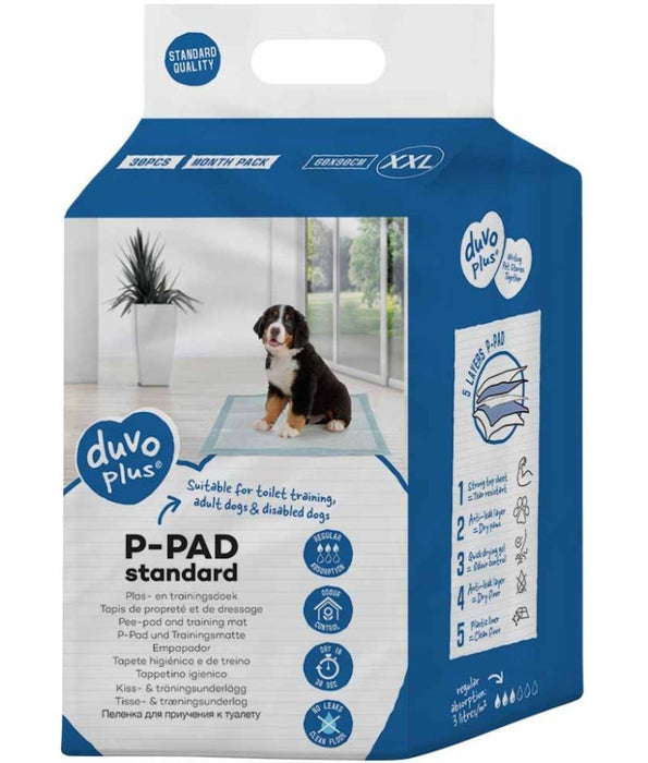 Duvo - P-Pad Standard Puppy Training Pads, Odor Control & Quick-Dry Surface, For Dogs - XXL 60x90cm - 30 Pads