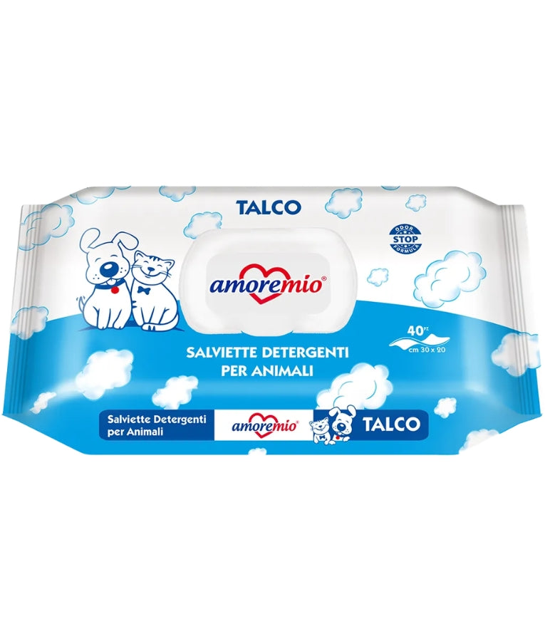 Amore Mio - Cleansing Wipes, Talco Scent With Odor Stop Formula, For Dogs & Cats - 40 Sheets - 110 Sheets