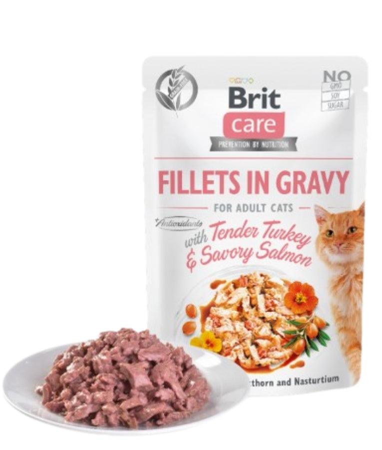 Brit Care - Tender Turkey & Savory Salmon Fillets in Gravy, Urinary Support, Adult Wet Cat Food - 85g