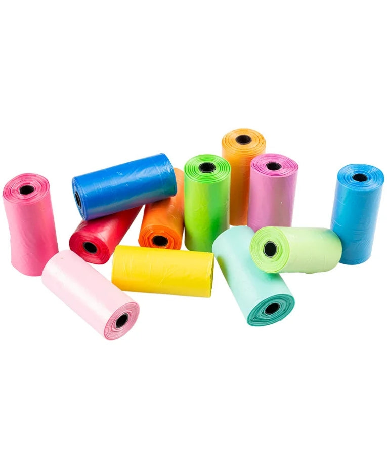 Duvo - Poopidog Rainbow Poo Bags, Extra Thick Multicolour Design, For Dogs - 8 Rolls x 20 Bags (32x19cm)