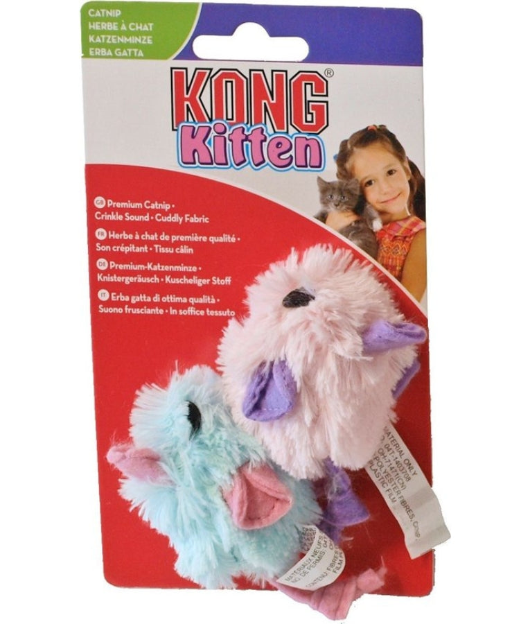 Kong - Cat Kitten Mouse Toy, Soft Plush With Catnip & Crinkle Sound, For Cats - Pack of 2 (4x1x6cm each)