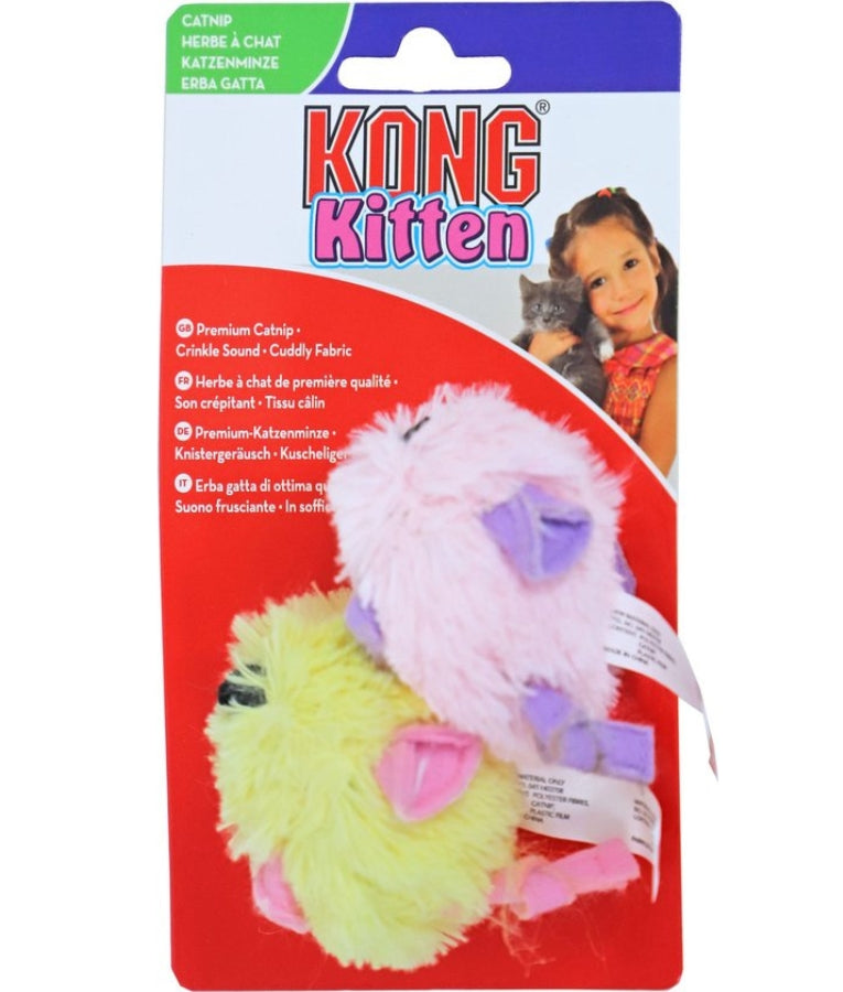 Kong - Cat Kitten Mouse Toy, Soft Plush With Catnip & Crinkle Sound, For Cats - Pack of 2 (4x1x6cm each)