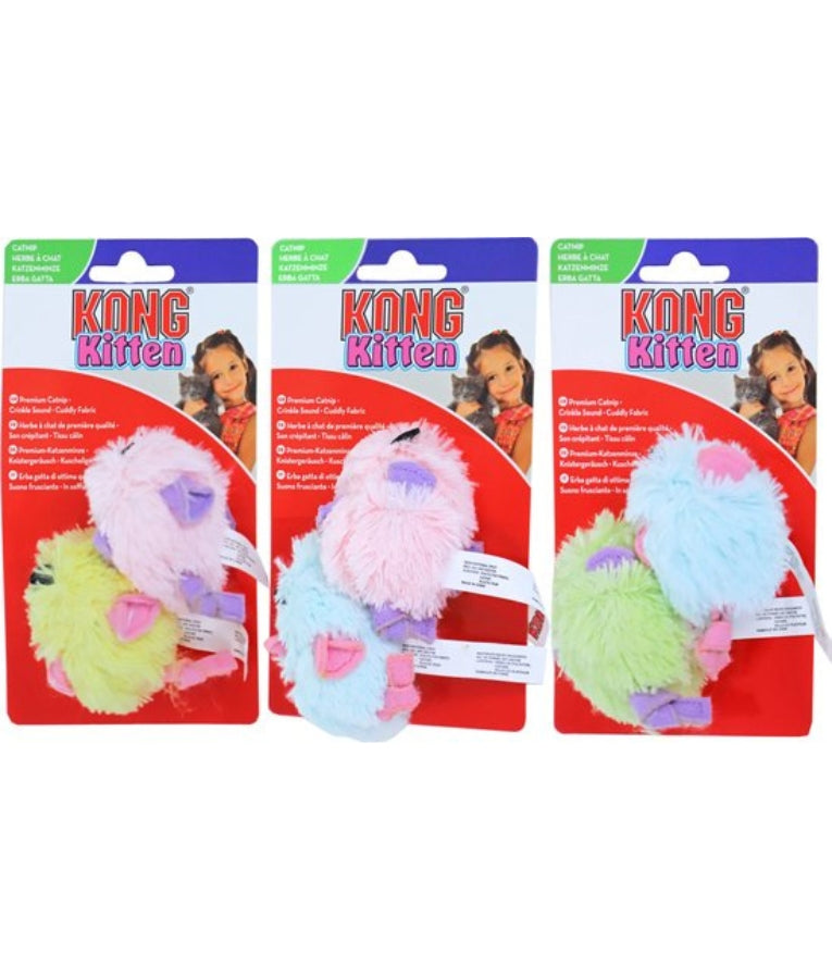 Kong - Cat Kitten Mouse Toy, Soft Plush With Catnip & Crinkle Sound, For Cats - Pack of 2 (4x1x6cm each)