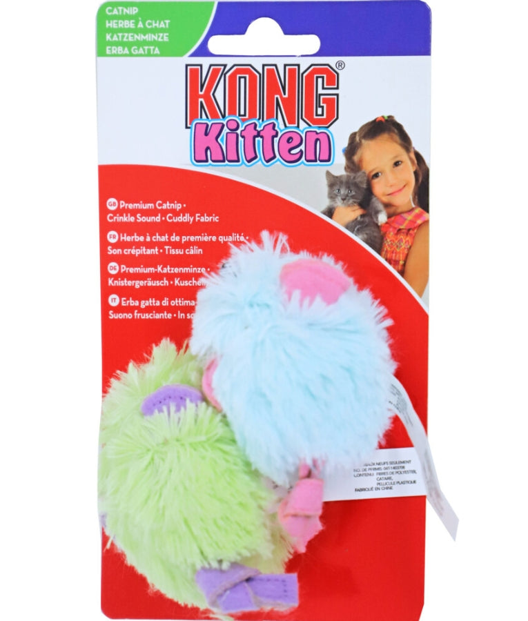 Kong - Cat Kitten Mouse Toy, Soft Plush With Catnip & Crinkle Sound, For Cats - Pack of 2 (4x1x6cm each)