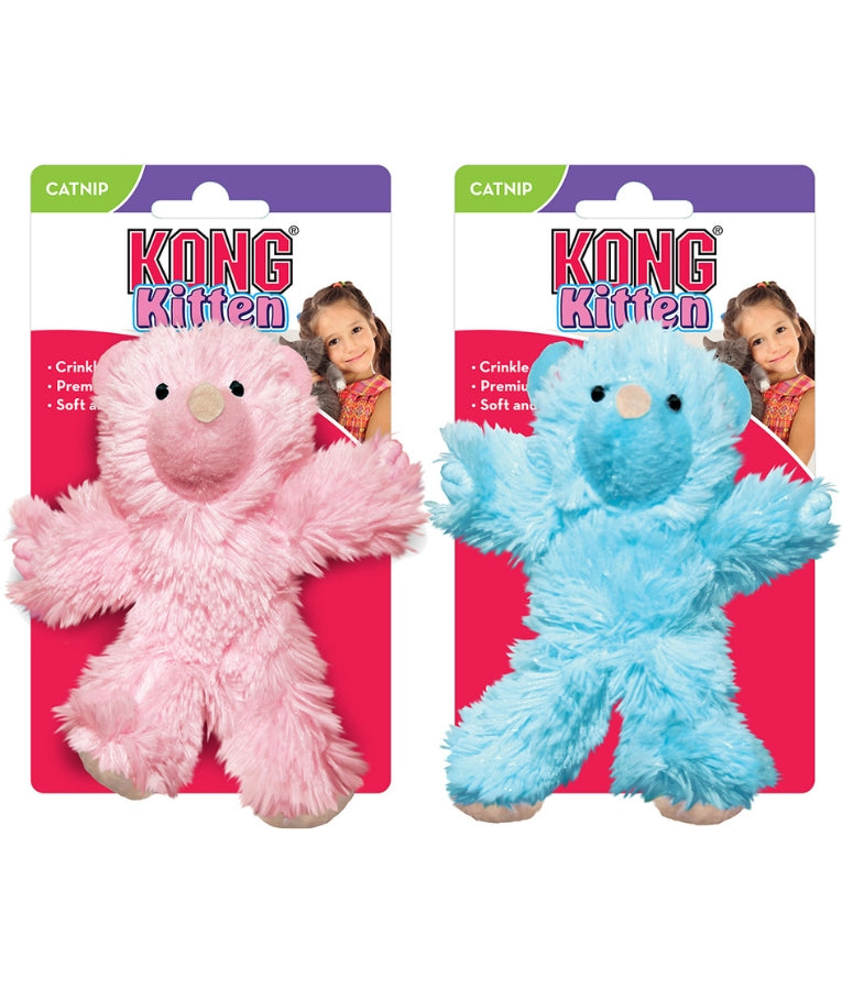 Kong - Catnip Kitten Teddy Bear, Soft Plush With Crinkle Sound, Pink or Blue, For Cats - 12x10x4cm