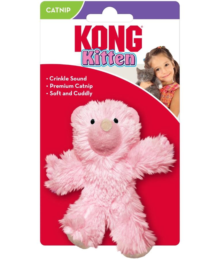 Kong - Catnip Kitten Teddy Bear, Soft Plush With Crinkle Sound, Pink or Blue, For Cats - 12x10x4cm