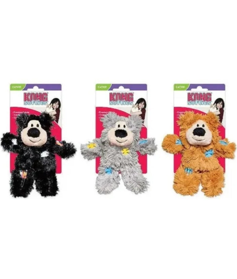 Kong - Cat Softies Patchwork Bear, Catnip-Filled Plush With Crinkle Sound, For Cats - 13x8x5cm