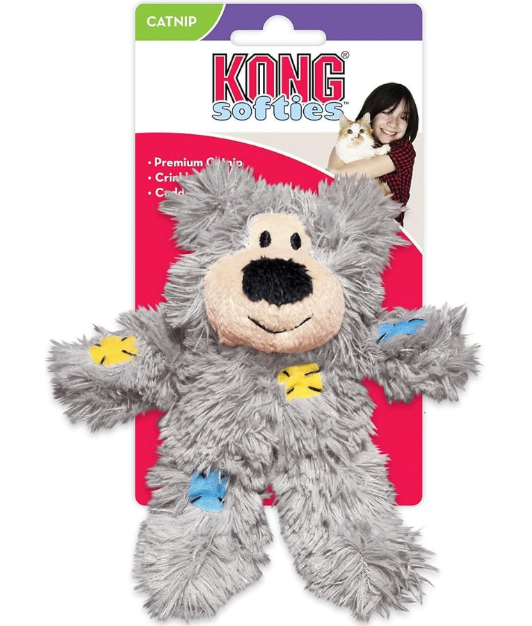 Kong - Cat Softies Patchwork Bear, Catnip-Filled Plush With Crinkle Sound, For Cats - 13x8x5cm