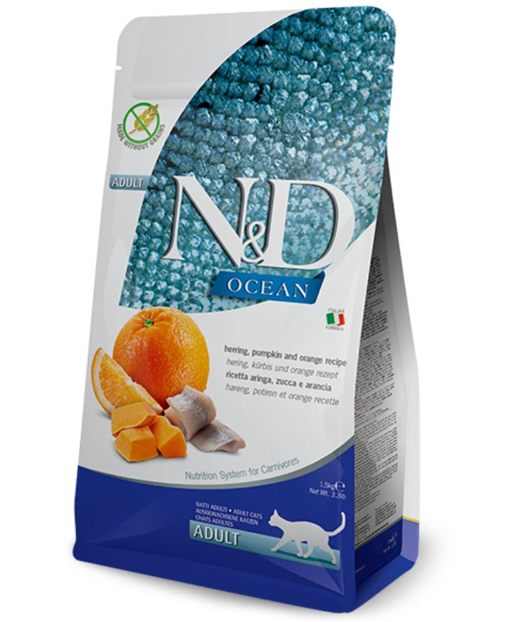 Farmina N&D - Ocean Herring, Pumpkin & Orange, Grain-Free, Adult Dry Cat Food - 1.5kg