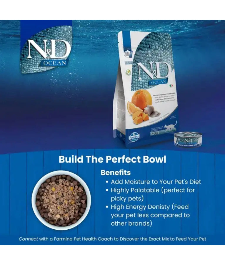 Farmina N&D - Ocean Herring, Pumpkin & Orange, Grain-Free, Adult Dry Cat Food - 1.5kg
