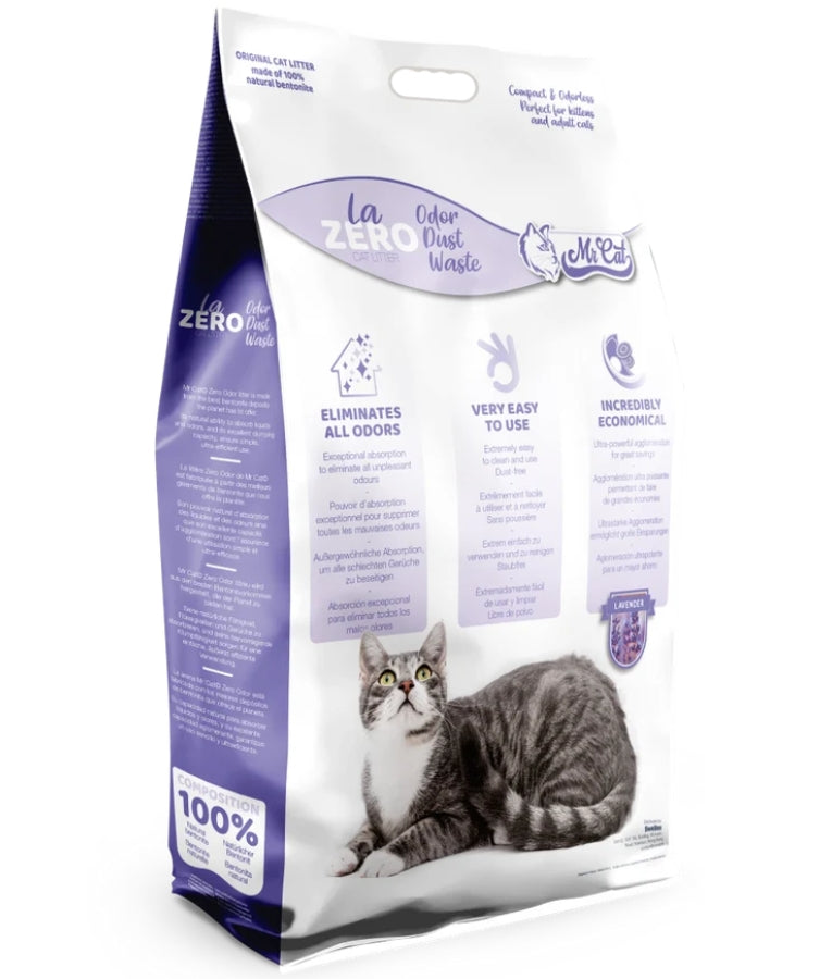 Mr. Cat - La Zero, Lavender Cat Litter, Clumping Bentonite With 400% Absorption, For Cats - 10L (8 kg)
